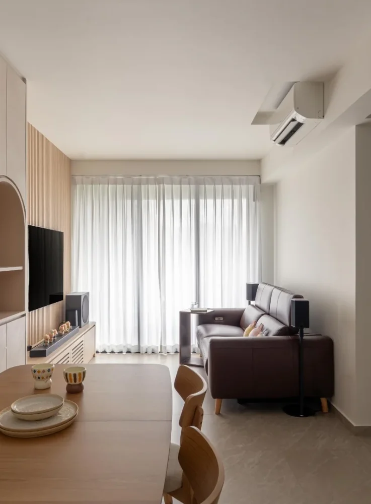 Minimalist interior design Singapore living-dining with neutral palette and clean lines